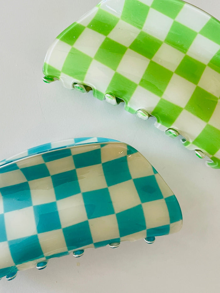 Amanda Bright Designs checkered hair claw green aqua blue