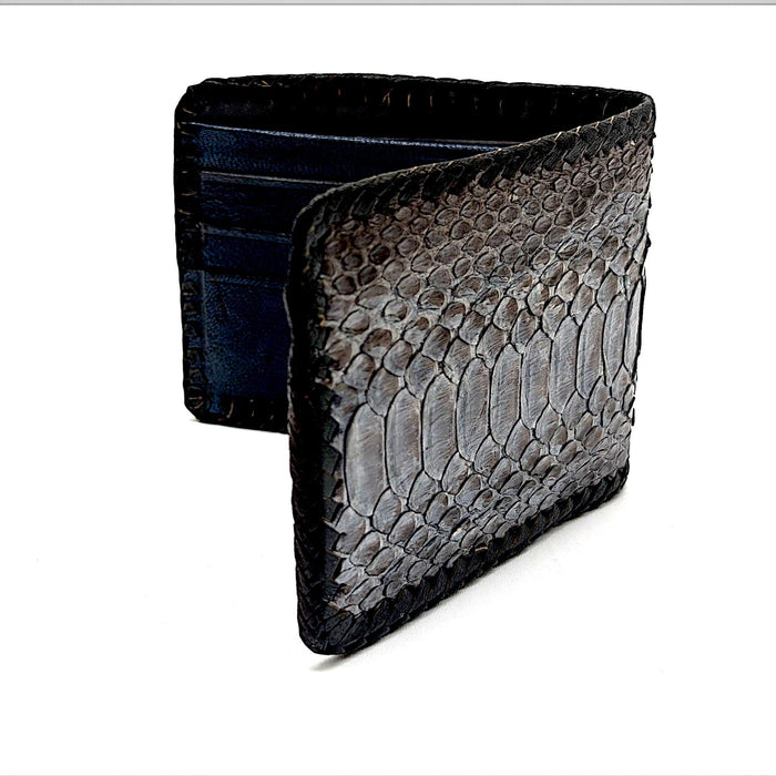 Handmade Snakeskin Billfold Wallet, Whipstitch Edge, Dual Compartments, Gift for him
