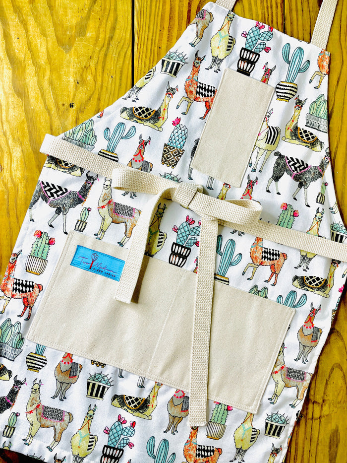 Amanda Bright Designs colorful llama south american animal modern farmstead kitchen apron Isabella