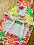 Amanda Bright Designs Hawaiian vintage 1970s print fabric apron vintage military tour vacation spot volcano hibiscus floral apron