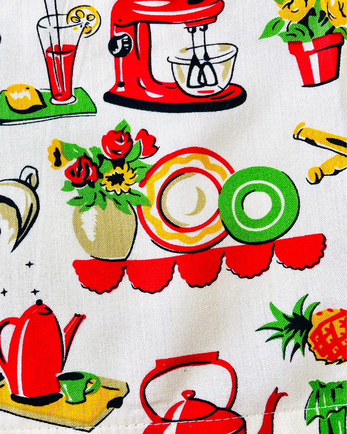 Amanda Bright Designs retro midcentury apron pattern mixer dishes tea kettle Lucille Apron