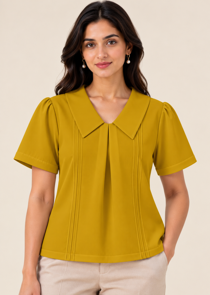 Flurr mustard Maison Collar Top for women front pose