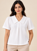Flurr Maison Collar Top in white with statement collar and pintuck detailing front close-up
