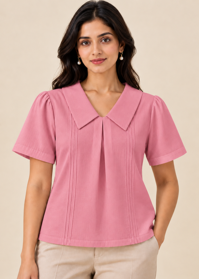 Flurr pink Maison Collar Top for women front pose