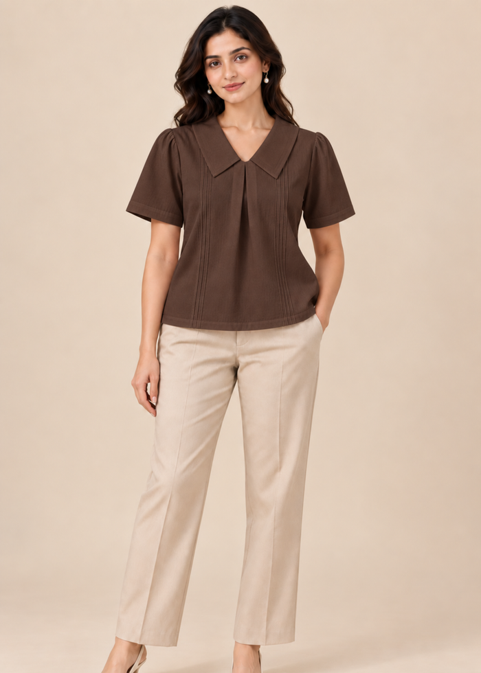 Flurr brown Maison Collar Top women’s office look