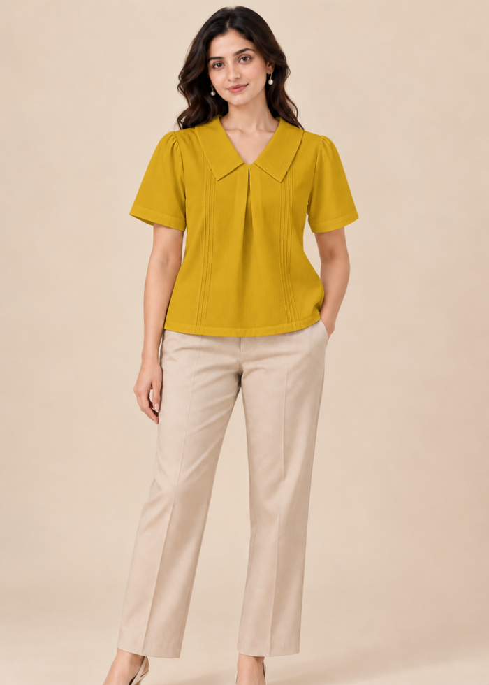 Flurr mustard Maison Collar Top women’s office look