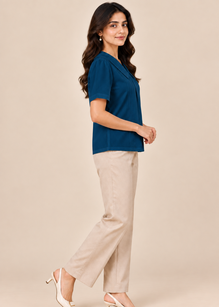 Flurr teal blue Maison Collar Top right side view