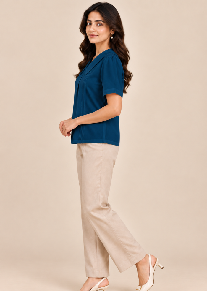 Flurr teal blue Maison Collar Top left side view