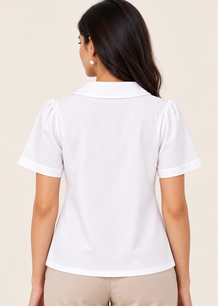 Flurr Maison Collar Top white officewear top showing back view