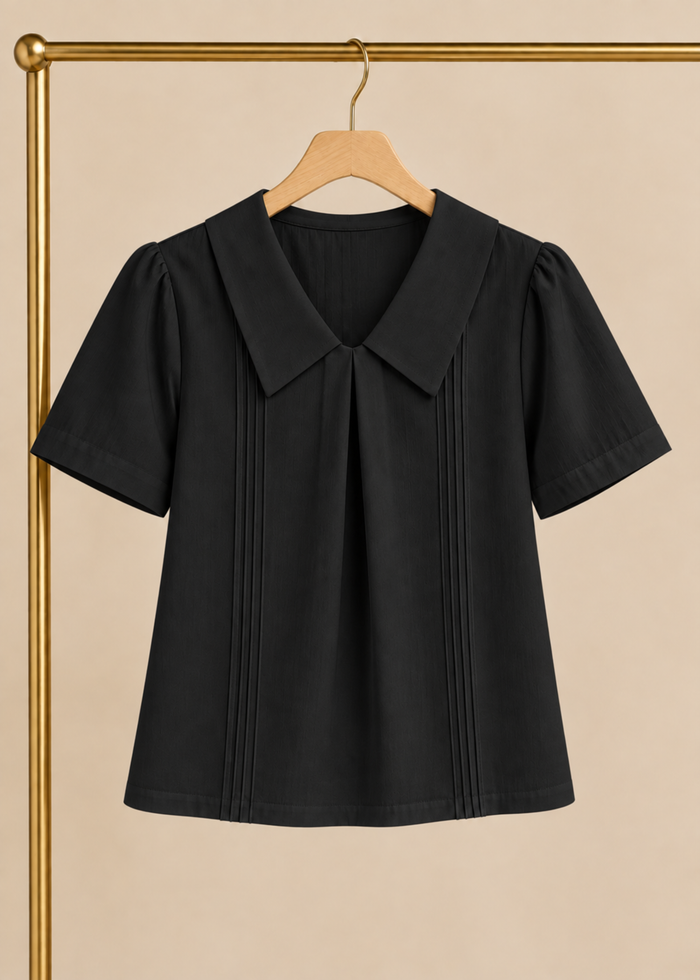 Flurr black Maison Collar Top displayed on hanger