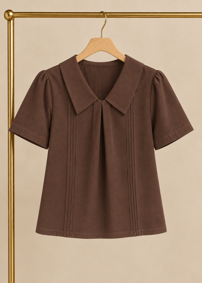 Flurr brown Maison Collar Top displayed on hanger
