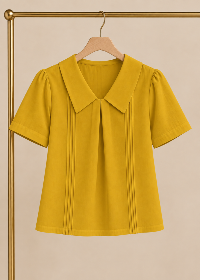 Flurr mustard Maison Collar Top displayed on hanger