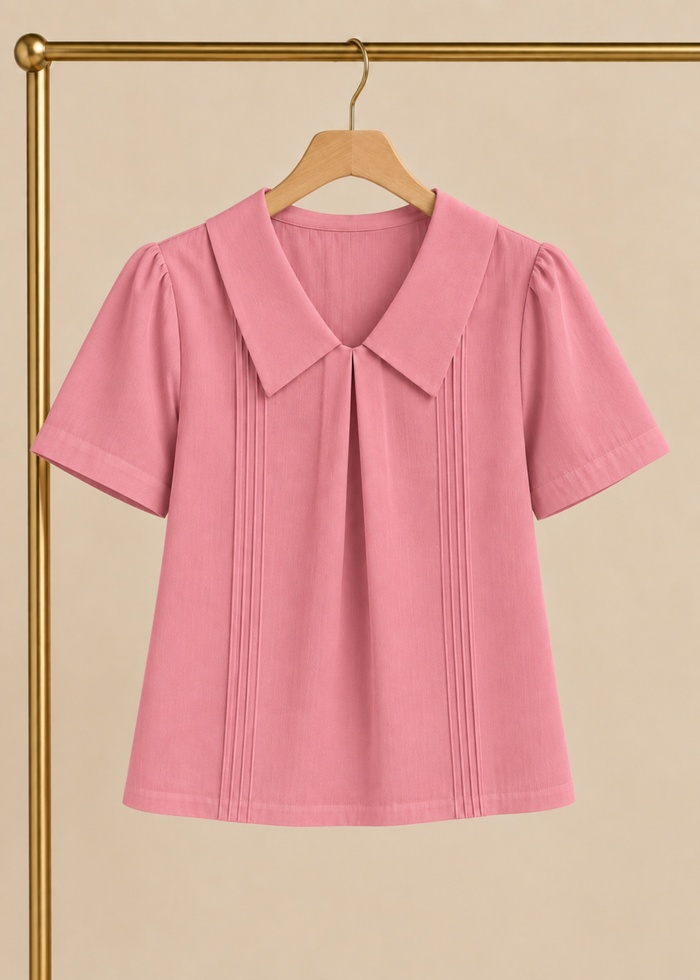 Flurr pink Maison Collar Top displayed on hanger