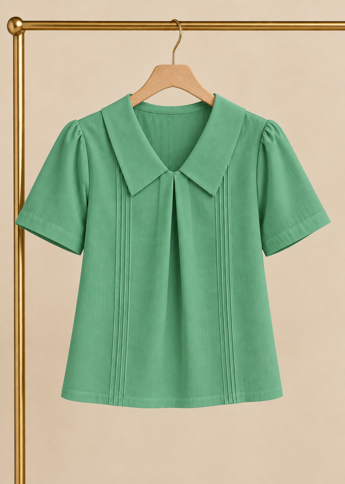 Flurr green Maison Collar Top displayed on hanger
