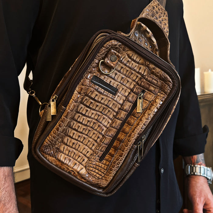 men's hornback alligator sling bag