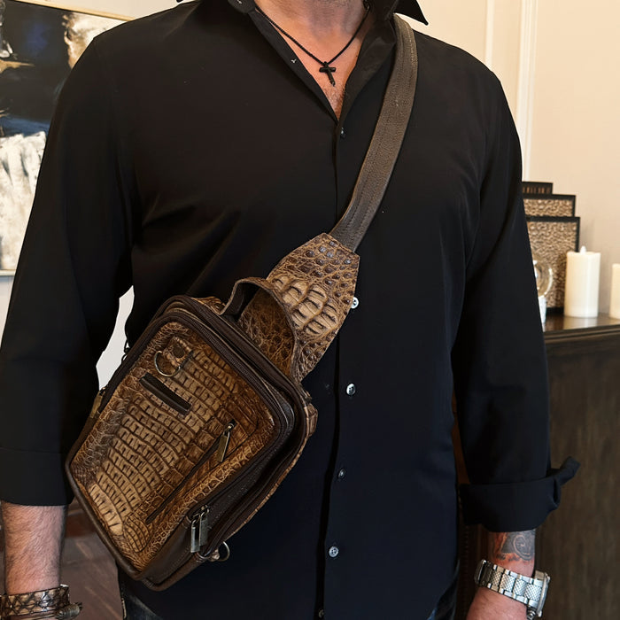 men's hornback alligator sling bag