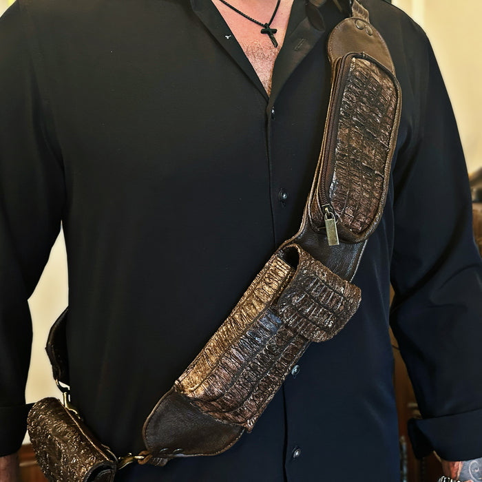 Men’s Front Body Crocodile Pattern Sling Satchel