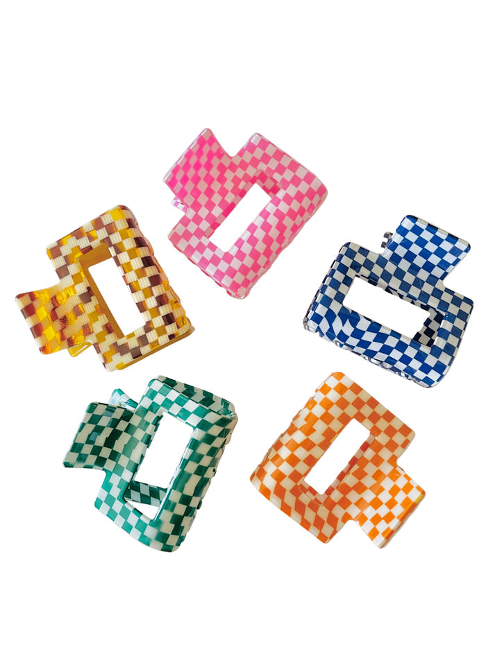 Amanda Bright Designs Micro Checkered 2 inch hair claws pink navy orange green tortoise brown