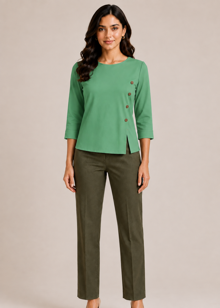 Flurr Mira asymmetric top in green – front view