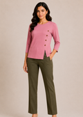 Flurr pink Mira asymmetrical top for women front view, modern officewear top