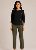 Flurr black Mira asymmetrical top for women front view, modern officewear top