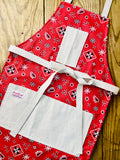 Amanda Bright Designs Montana Red Bandana Print horse lover western  print apron with webbed cotton strings and canvas pockets