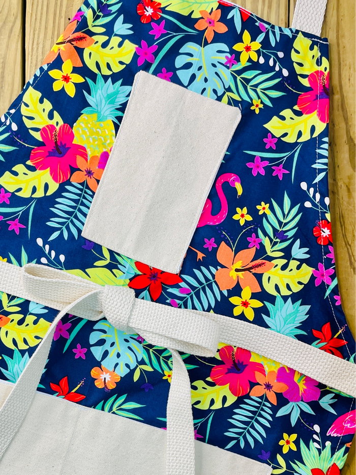 Amanda Bright Designs tropical flamingo themed apron