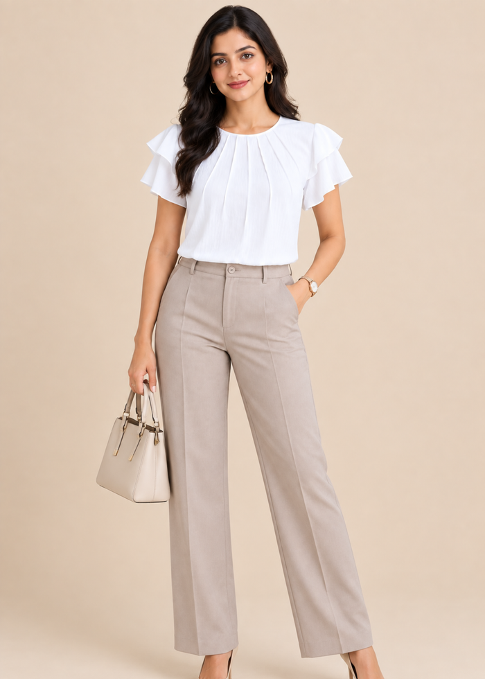 Flurr Pearl Pleat Top in white full length front view