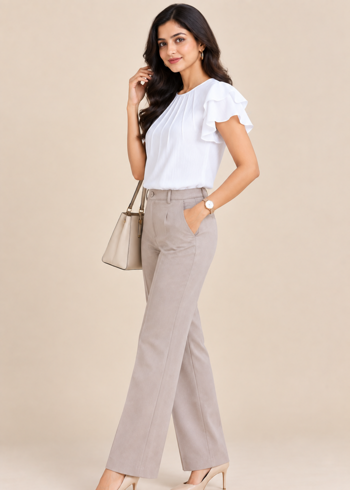 Flurr Pearl Pleat Top in white left side view