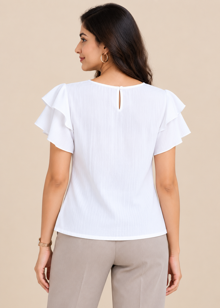 Flurr Pearl Pleat Top in white back view