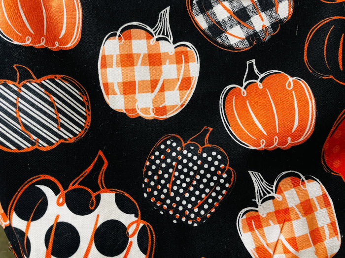Amanda Bright Designs pumpkin spice everything black and orange halloween farmhouse style apron fabric pattern