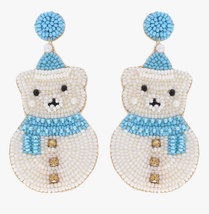Polar Bear Snowman Beaded Earrings