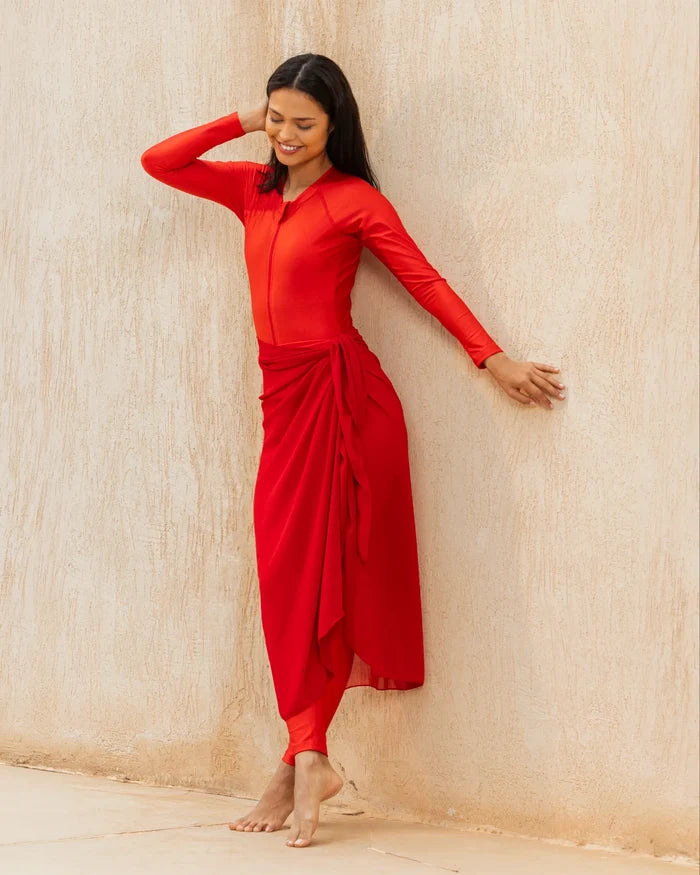 red modest shiny burkini