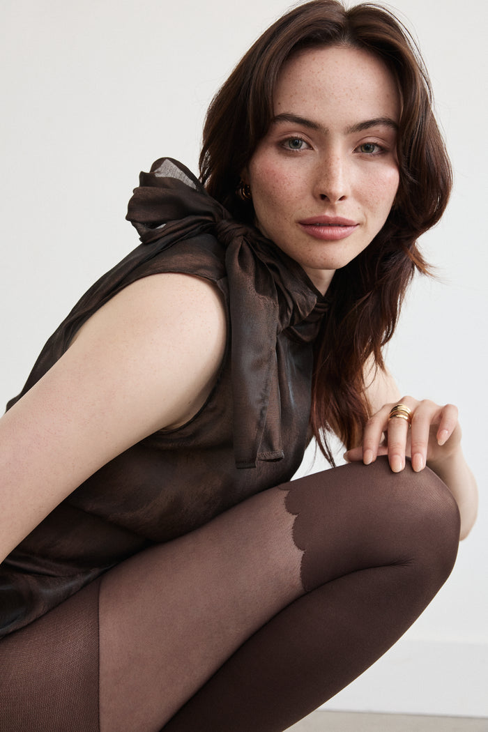 Scalloped Over-the-Knee Tights in Dark Chocolate
