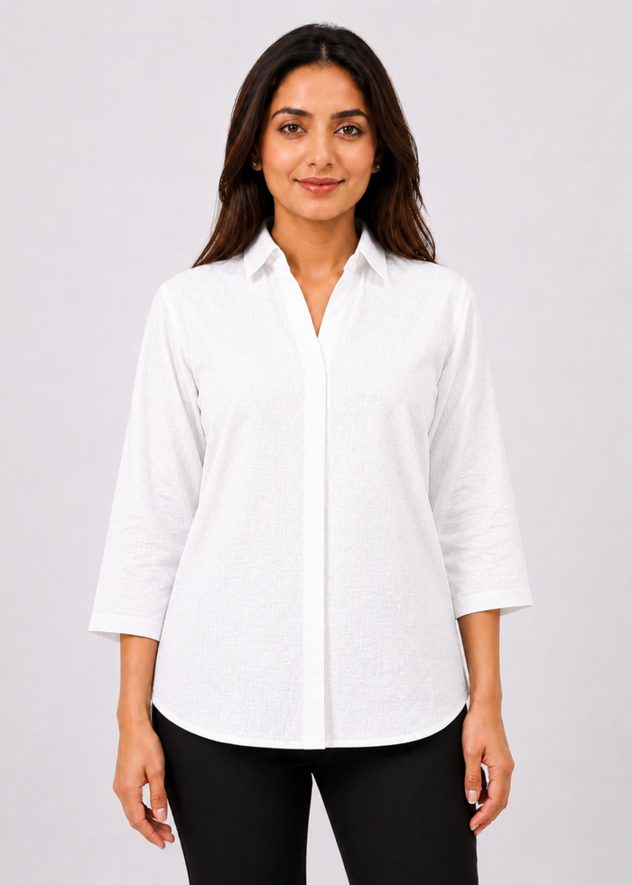 Self Design Shirt Collar Top for Women