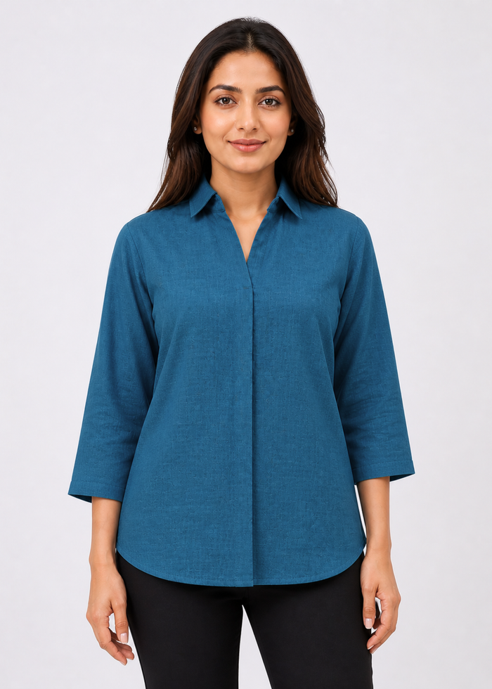 Self Design Shirt Collar Top for Women