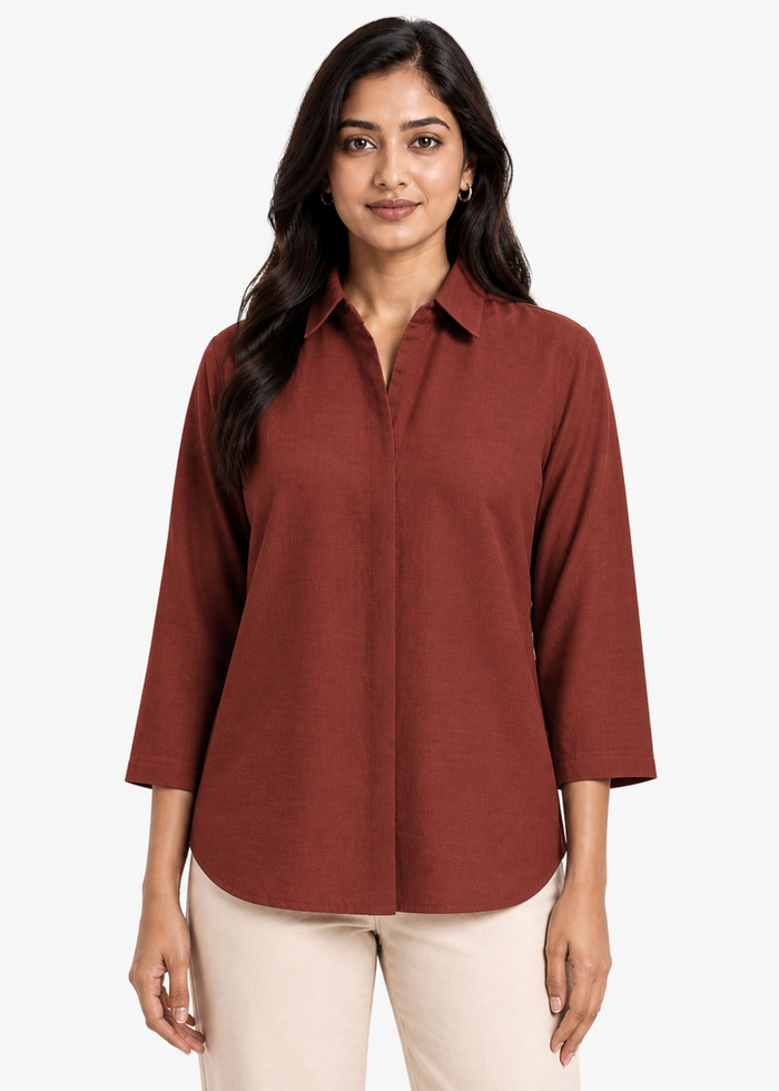 Self Design Shirt Collar Top for Women