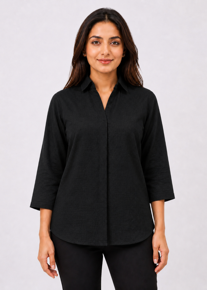 Self Design Shirt Collar Top for Women