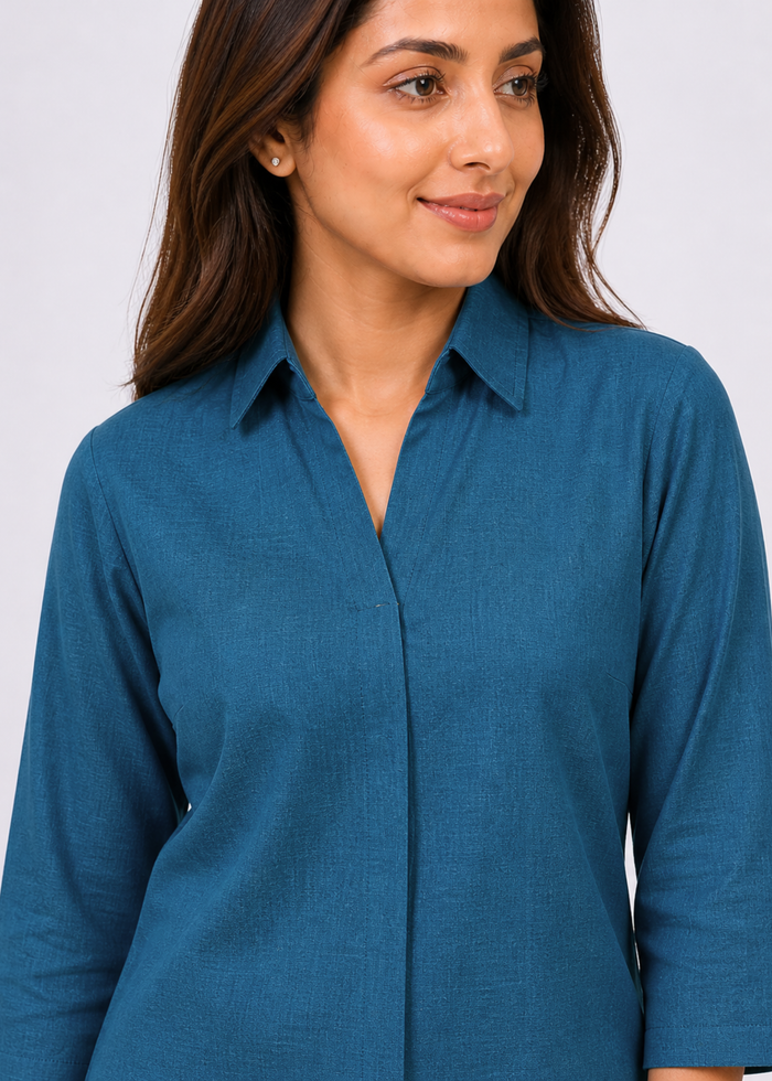 Self Design Shirt Collar Top for Women