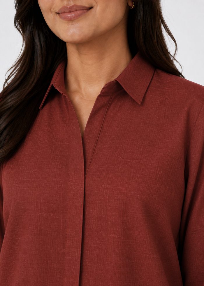 Self Design Shirt Collar Top for Women