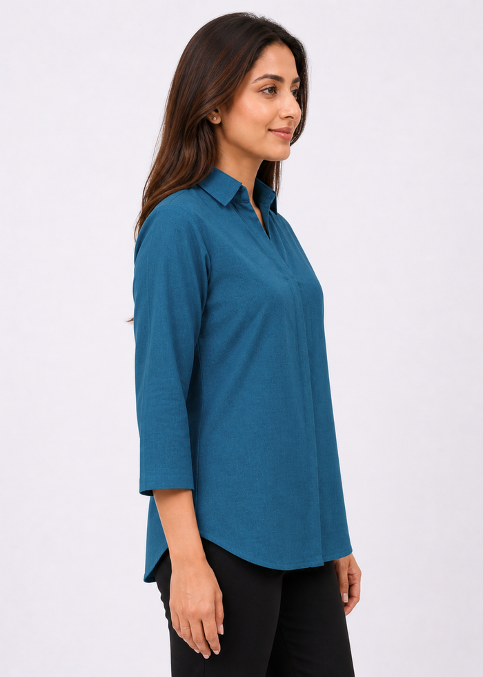 Self Design Shirt Collar Top for Women