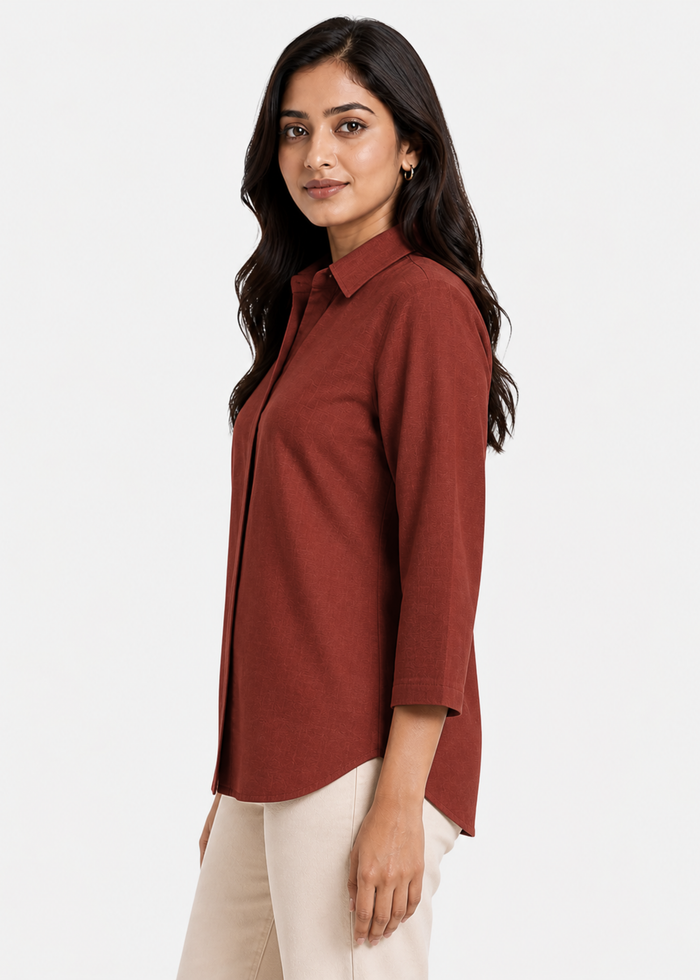 Self Design Shirt Collar Top for Women