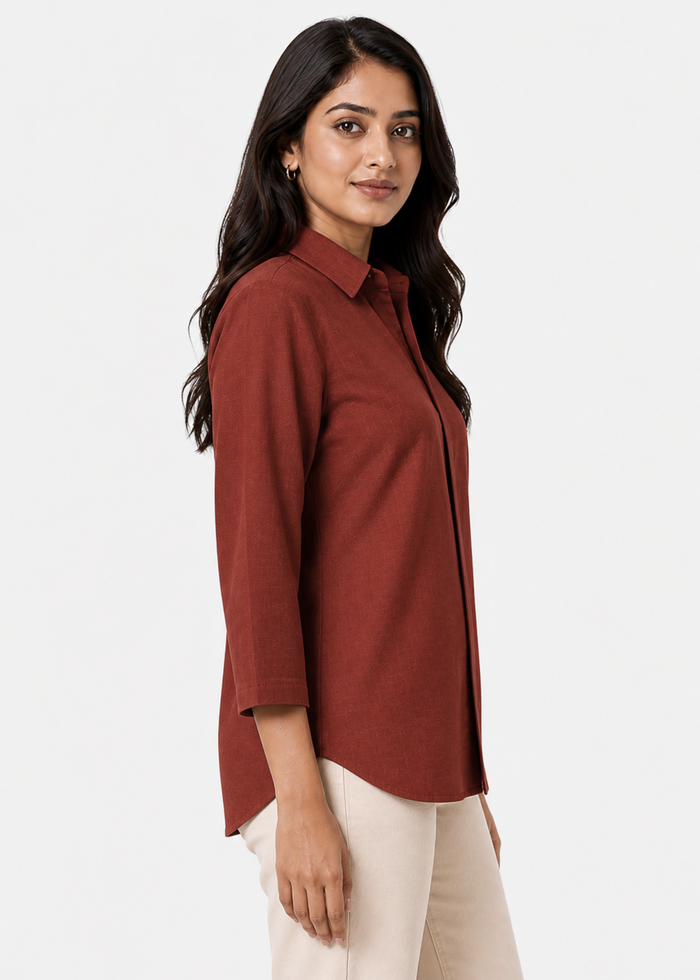 Self Design Shirt Collar Top for Women