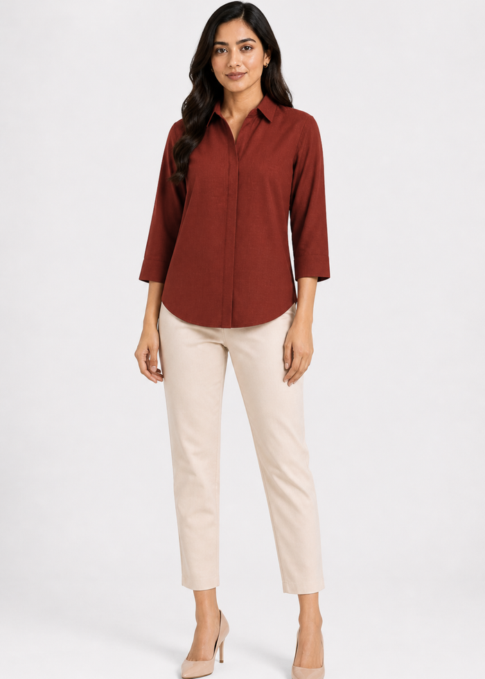Self Design Shirt Collar Top for Women