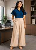 Flurr beige wide leg pants front view for women’s officewear