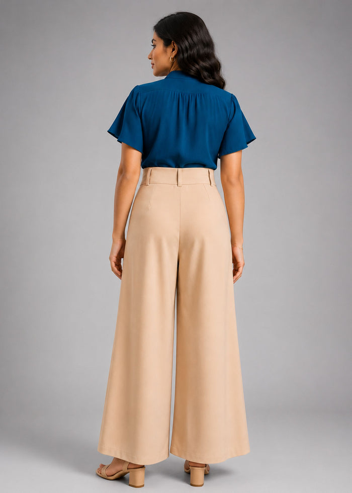 Flurr beige wide leg pants back view for women’s officewear