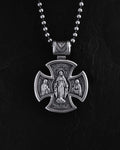 Silver cross JESUS CHRIST. SAINT MARY, PRAY FOR US