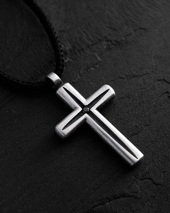 Silver cross LUMEN FIDEI. BLACK STONES