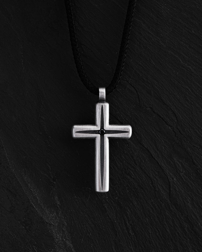 Silver cross LUMEN FIDEI. BLACK STONES