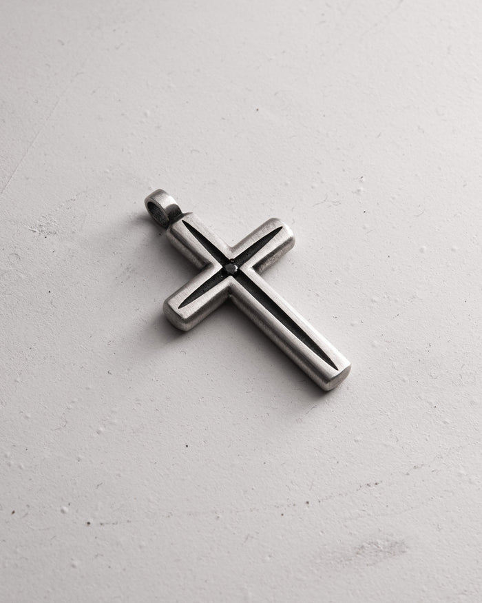 Silver cross LUMEN FIDEI. BLACK STONES
